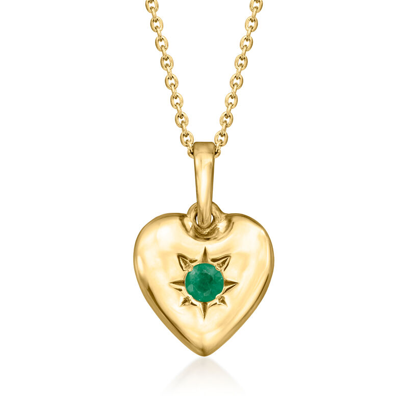 May/Emerald - Birthstone Heart Pendant Necklace in 18kt Gold Over Sterling. 18" image number 0