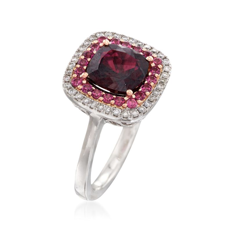 Gregg Ruth 2.70 Carat Garnet and .20 ct. t.w. Diamond Ring with Rhodolites in 18kt White Gold image number 2