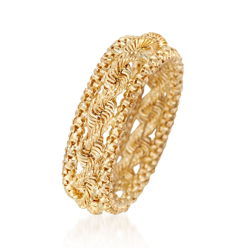14kt Yellow Gold Rope and Popcorn Chain Ring image number 2