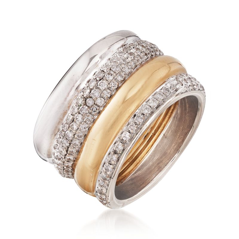 C. 2000 Vintage Pomellato "Tubolare" 2.50 ct. t.w. Diamond Multi-Row Ring in 18kt Two-Tone Gold image number 2