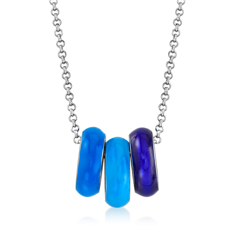 Italian Tonal Blue Enamel Bead Trio Necklace in Sterling Silver image number 0
