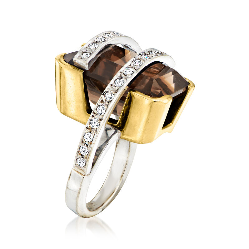 C. 1980 Vintage 19.00 Carat Smoky Quartz and .70 ct. t.w. Diamond Cocktail Ring in 14kt Two-Tone Gold. Size 7 image number 2