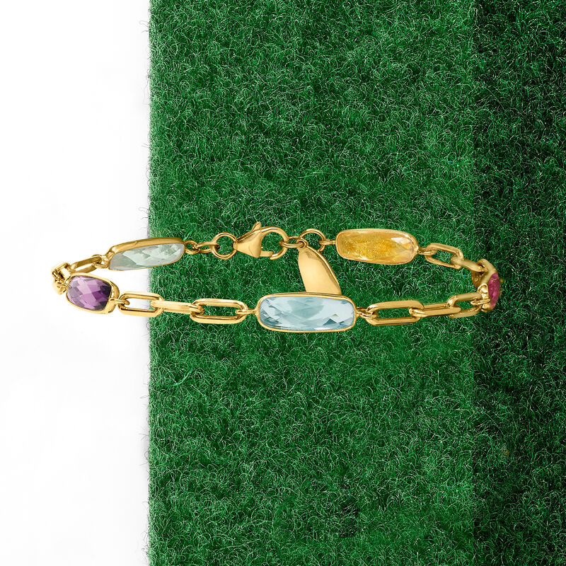 7.50 ct. t.w. Multi-Gemstone Paper Clip Link Bracelet in 18kt Gold Over Sterling image number 2