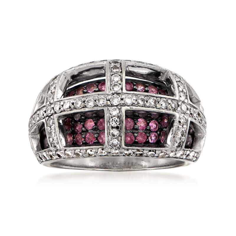 C. 1990 Vintage 1.15 ct. t.w. Diamond and 1.05 ct. t.w. Pink Sapphire Grid Ring in 14kt White Gold. Size 6.5 image number 0