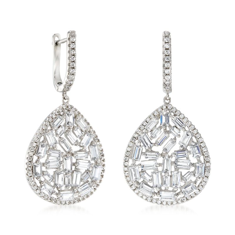 5.45 ct. t.w. CZ Mosaic Teardrop Earrings in Sterling Silver  image number 2
