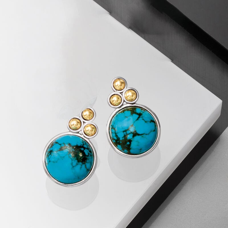 Turquoise Bead Trio Earrings in Sterling Silver and 14kt Yellow Gold image number 2