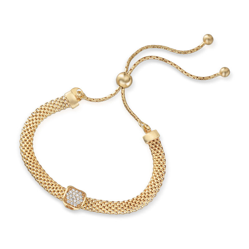 Italian 18kt Gold Over Sterling Mesh Bolo Bracelet with CZ Station image number 2