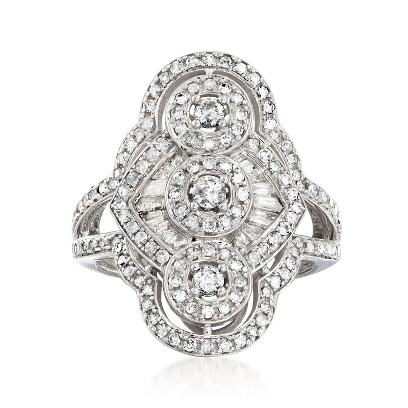 1.00 ct. t.w. Diamond Vintage-Style Ring in 14kt White Gold image number 0