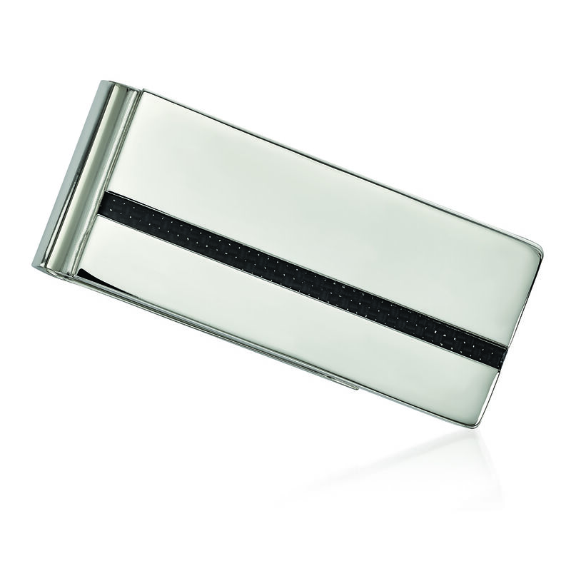 Men's Stainless Steel and Black Carbon Fiber Money Clip  image number 0