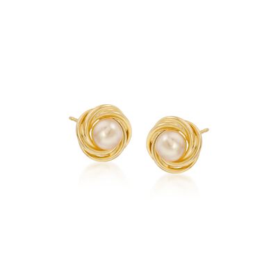 5-5.5mm Cultured Pearl Knot Stud Earrings in 14kt Yellow Gold  