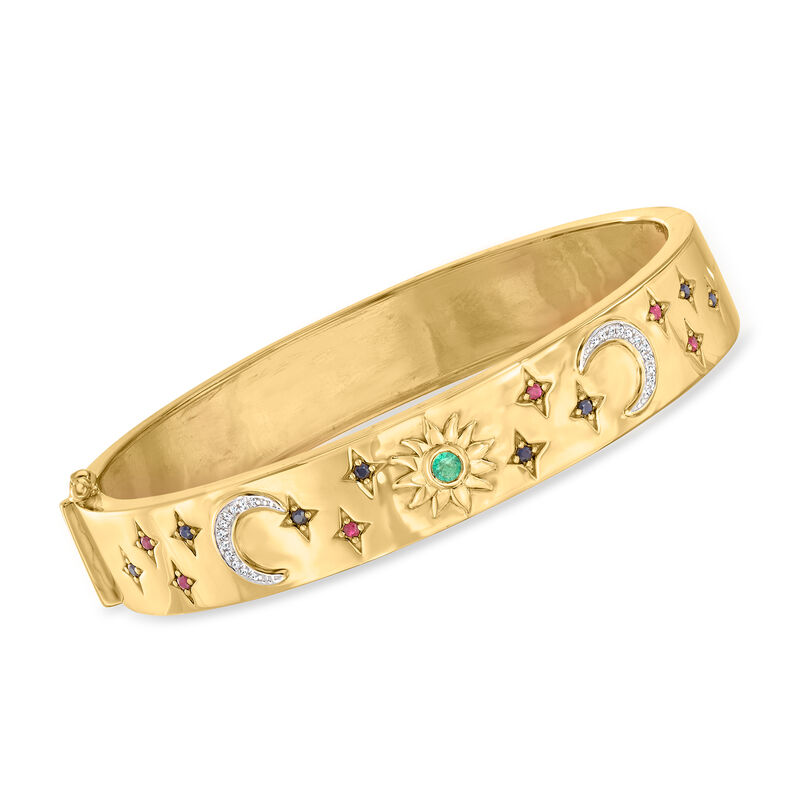 .30 ct. t.w. Multi-Gemstone Celestial Bangle Bracelet with Diamonds in 18kt Gold Over Sterling image number 0