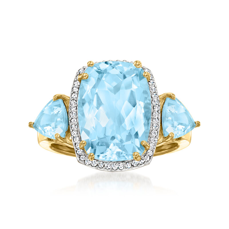 7.55 ct. t.w. Sky Blue Topaz and .13 ct. t.w. Diamond Ring in 18kt Gold Over Sterling image number 0