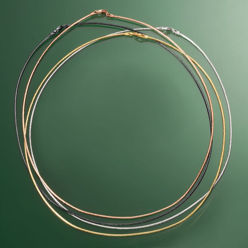 Italian 1.2mm 18kt Rose Gold Over Sterling Silver Diamond-Cut Omega Necklace image number 2