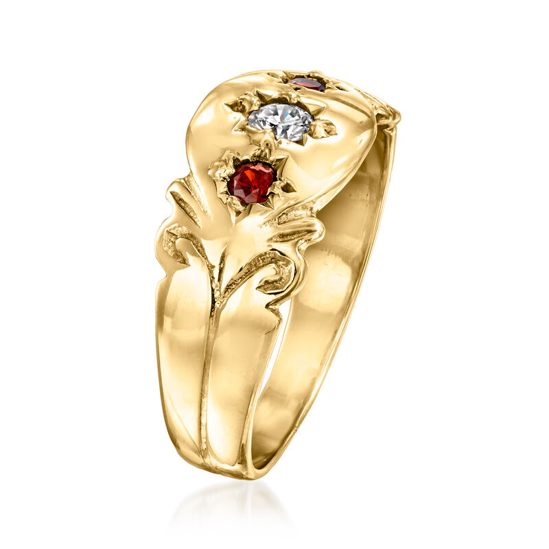 C. 1970 Vintage .10 ct. t.w. Garnet Ring with Single Diamond in 9kt Yellow Gold. Size 6.5 image number 2