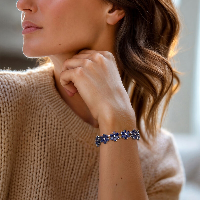 45.00 ct. t.w. Sapphire and .10 ct. t.w. Diamond Flower Bracelet in Sterling Silver image number 1