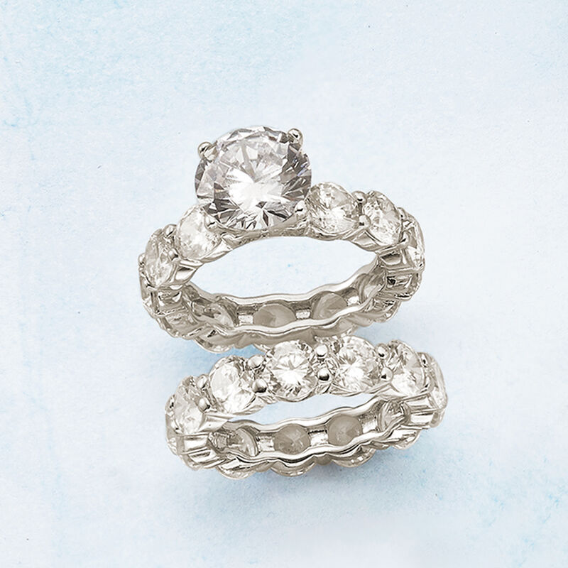 14.25 ct. t.w. CZ Bridal Set: Engagement and Wedding Rings in Sterling Silver image number 5