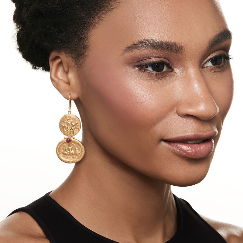 Italian Tagliamonte .80 ct. t.w. Ruby Cameo-Style Drop Earrings in 18kt Gold Over Sterling image number 1