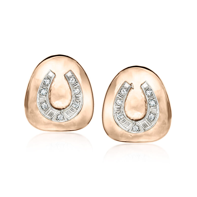 C. 1960 Vintage .35 ct. t.w. Diamond Horseshoe Earrings in 18kt Yellow Gold image number 0