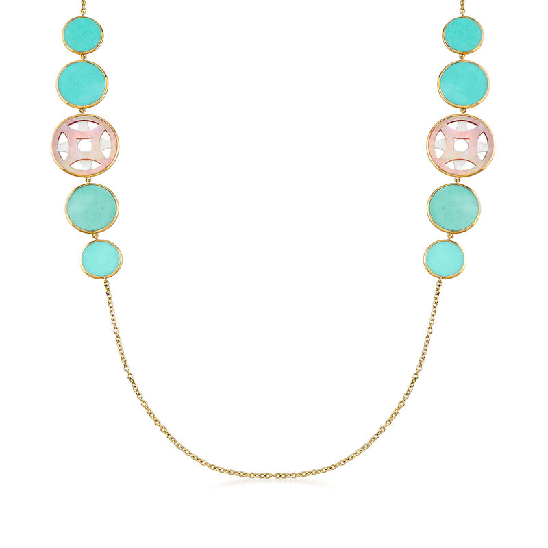 C. 2000 Vintage Ippolita Turquoise and Mother-Of-Pearl Station Necklace in 18kt Yellow Gold image number 0