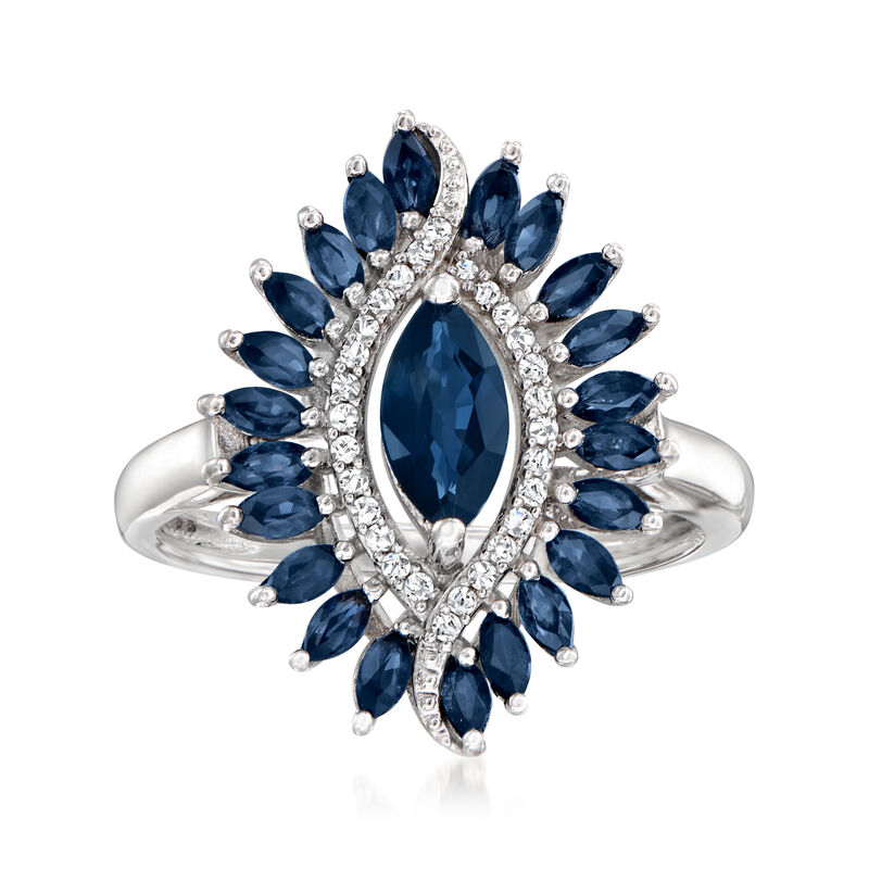 1.50 ct. t.w. Sapphire and Diamond-Accented  Marquise-Shaped Ring in Sterling Silver image number 0