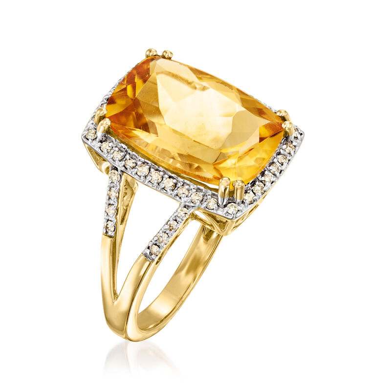 5.00 Carat Citrine and .30 ct. t.w. Champagne Diamond Ring in 14kt Yellow Gold image number 2