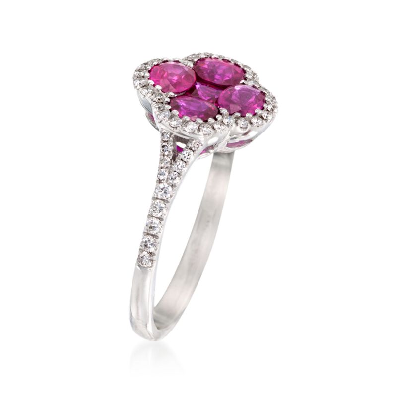 Gregg Ruth 1.34 ct. t.w. Ruby and .29 ct. t.w. Diamond Clover Ring in 18kt White Gold image number 2