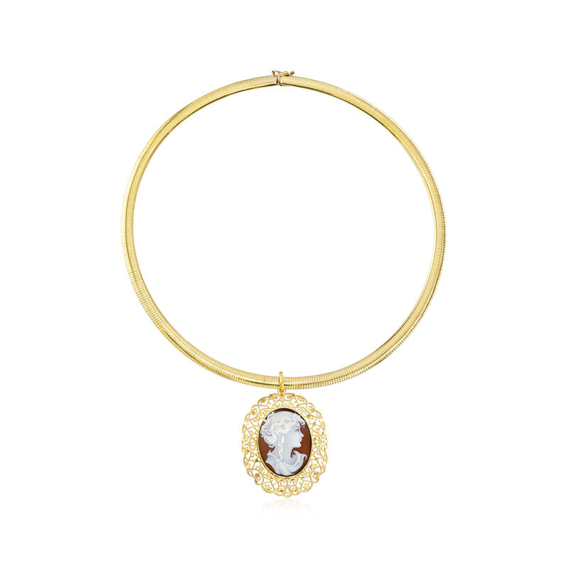 Italian Brown Shell Cameo Pendant in 14kt Yellow Gold image number 2
