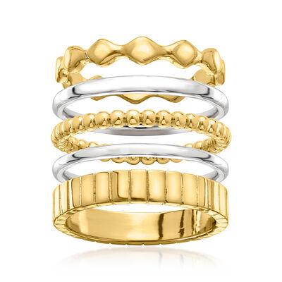 Silver and 14kt Gold-Plated Jewelry Set: Five Stackable Rings