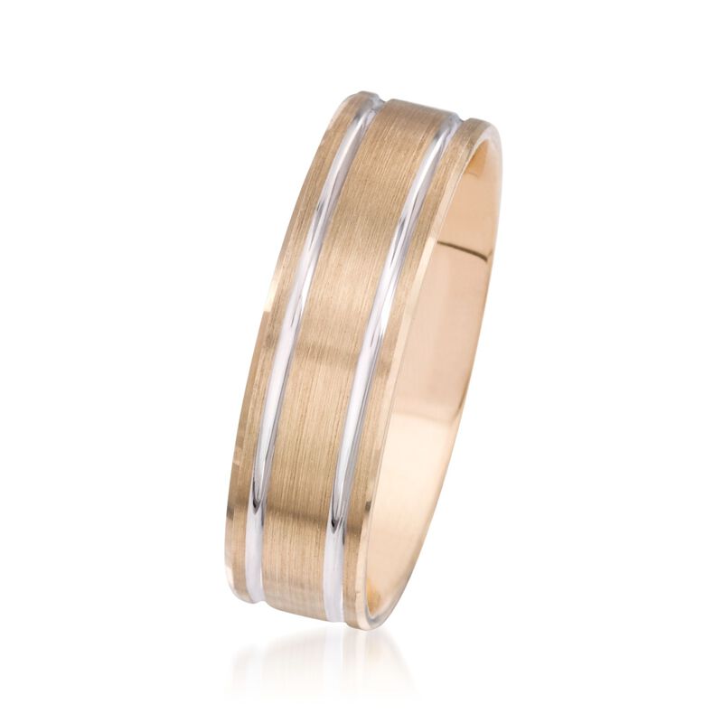 Men's 6mm 14kt Two-Tone Gold Wedding Band image number 1