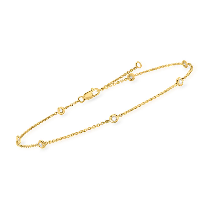 .20 ct. t.w. Bezel-Set Diamond Anklet in 14kt Yellow Gold. 9&quot; image number 1