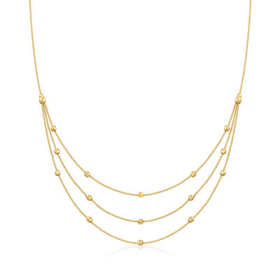 14kt Yellow Gold Three-Strand Bead Station Necklace