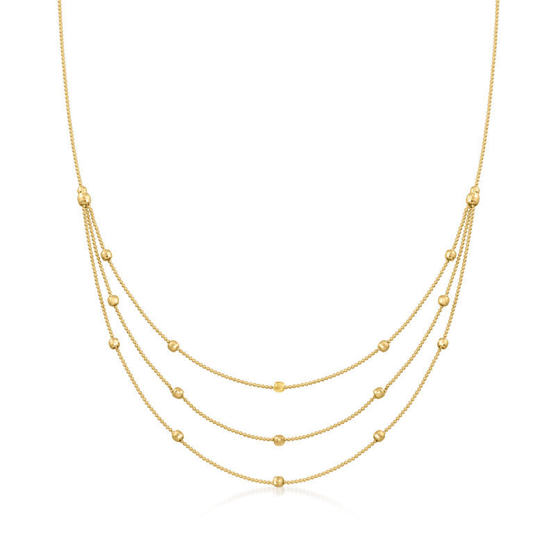 14kt Yellow Gold Three-Strand Bead Station Necklace. 17&quot; image number 1