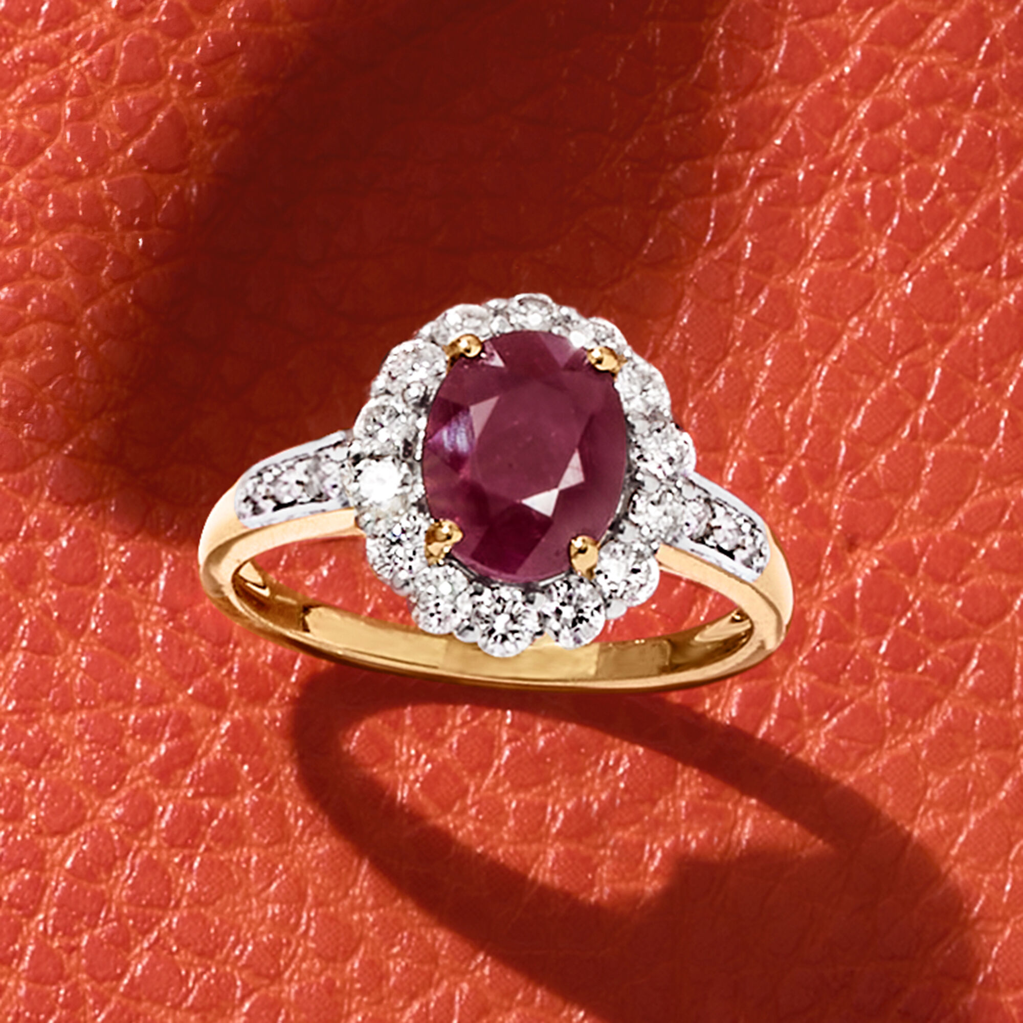 2.00 Carat Ruby and .64 ct. t.w. Diamond Ring in 18kt Yellow Gold
