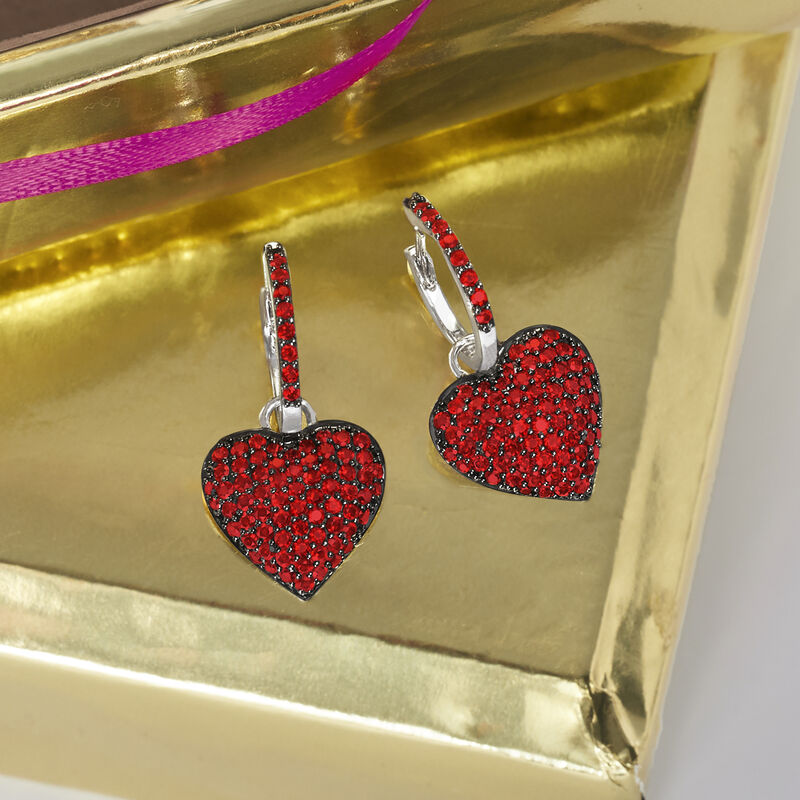 2.40 ct. t.w. Garnet Heart Cluster Drop Earrings in Sterling Silver image number 3