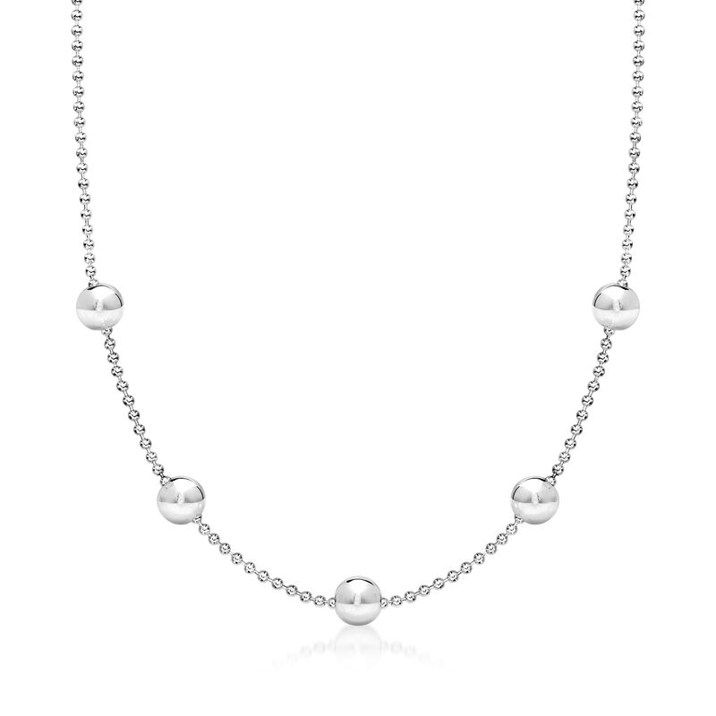Italian Sterling Silver Bead Station Necklace. 18&quot; image number 1