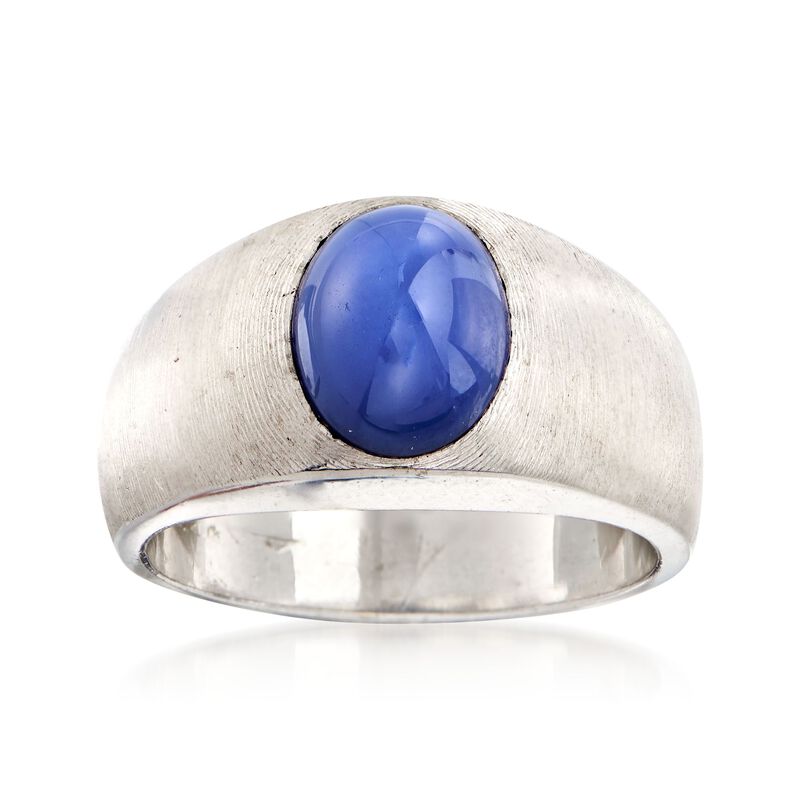 C. 1970 Vintage Bezel-Set Synthetic Sapphire Ring in 14kt White Gold image number 0