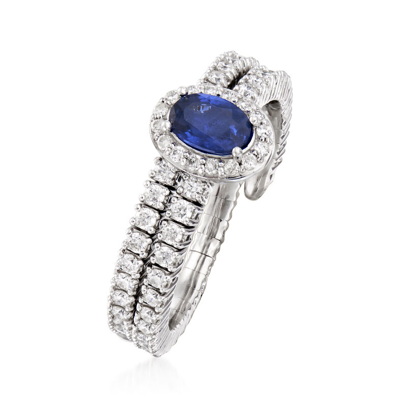.90 ct. t.w. Diamond and .60 Carat Sapphire Wrap Ring in 18kt White Gold. Size 7 image number 1