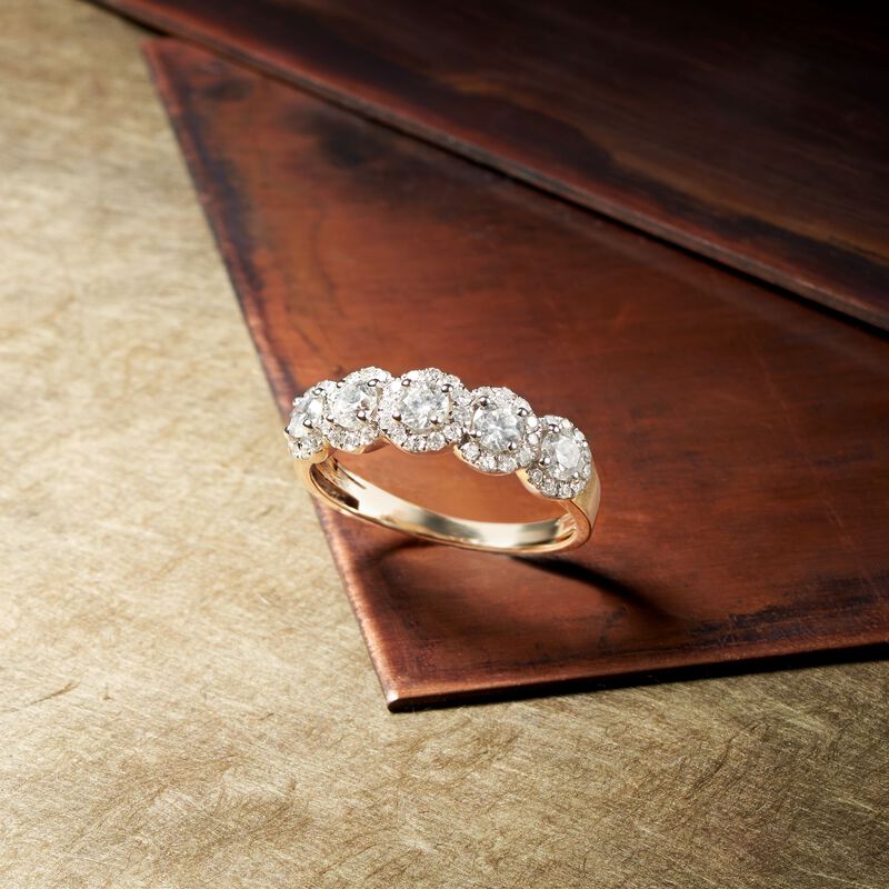 1.00 ct. t.w. Diamond Five-Stone Halo Ring in 14kt Yellow Gold image number 4