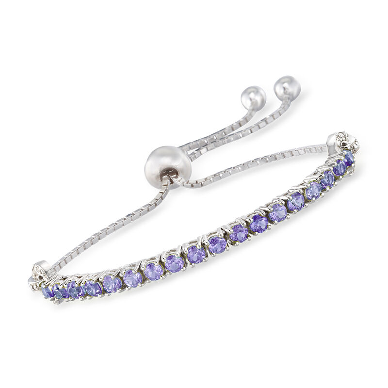 1.70 ct. t.w. Tanzanite Bolo Bracelet with White Zircon Accents in Sterling Silver. Adjustable Size image number 0