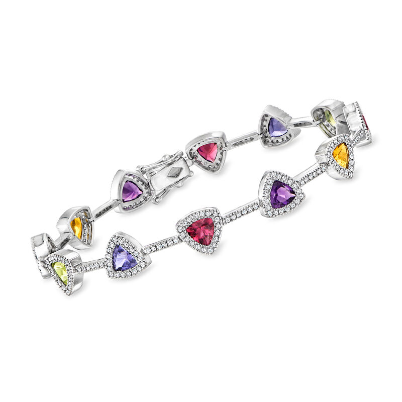 C. 1990 Vintage 4.20 ct. t.w. Multi-Gemstone and 1.60 ct. t.w. Diamond Bracelet in 18kt White Gold. 7&quot; image number 0