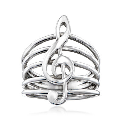 Italian Sterling Silver Treble Clef Ring