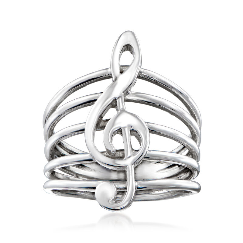 Italian Sterling Silver Treble Clef Ring image number 0
