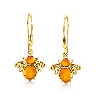 Amber Bumblebee Drop Earrings in 18kt Gold Over Sterling