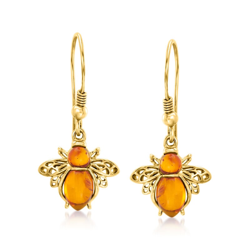 Amber Bumblebee Drop Earrings in 18kt Gold Over Sterling image number 0