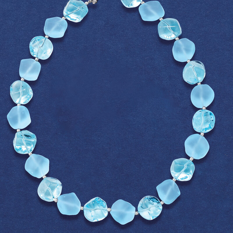 Italian Aqua Blue Murano Glass Bead Necklace with Sterling Silver image number 5