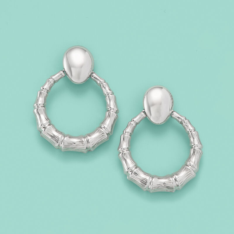 Sterling Silver Bamboo Circle Drop Earrings image number 2