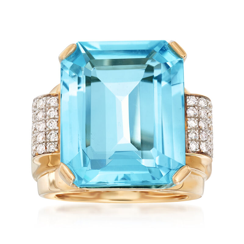20.00 Carat Swiss Blue Topaz and .40 ct. t.w. Diamond Ring in 14kt Yellow Gold image number 0