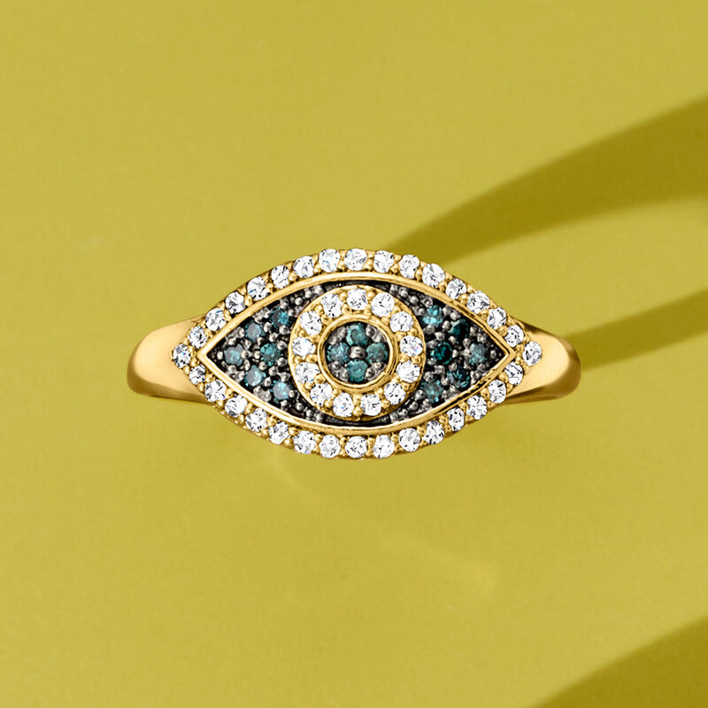 .30 ct. t.w. Blue and White Diamond Evil Eye Ring in 14kt Yellow Gold