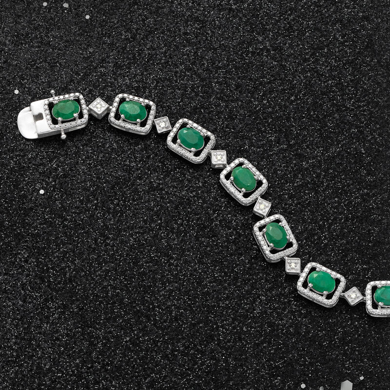 7.50 ct. t.w. Emerald and .15 ct. t.w. Diamond Bracelet in Sterling Silver image number 2