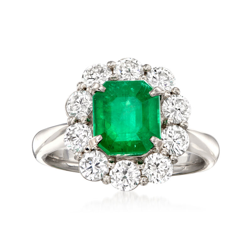 C. 1990 Vintage 2.16 Carat Emerald Ring with 1.23 ct. t.w. Diamonds in Platinum. Size 6 image number 0